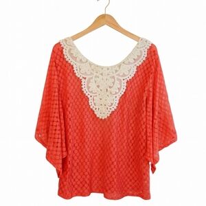 Lavish Coral Sheer Lace Babydoll Flowy Top Sz Med